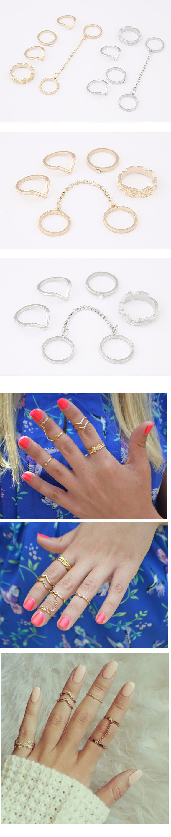 Europe and the United States leaves joint ring 6 sets of personalized wild ring