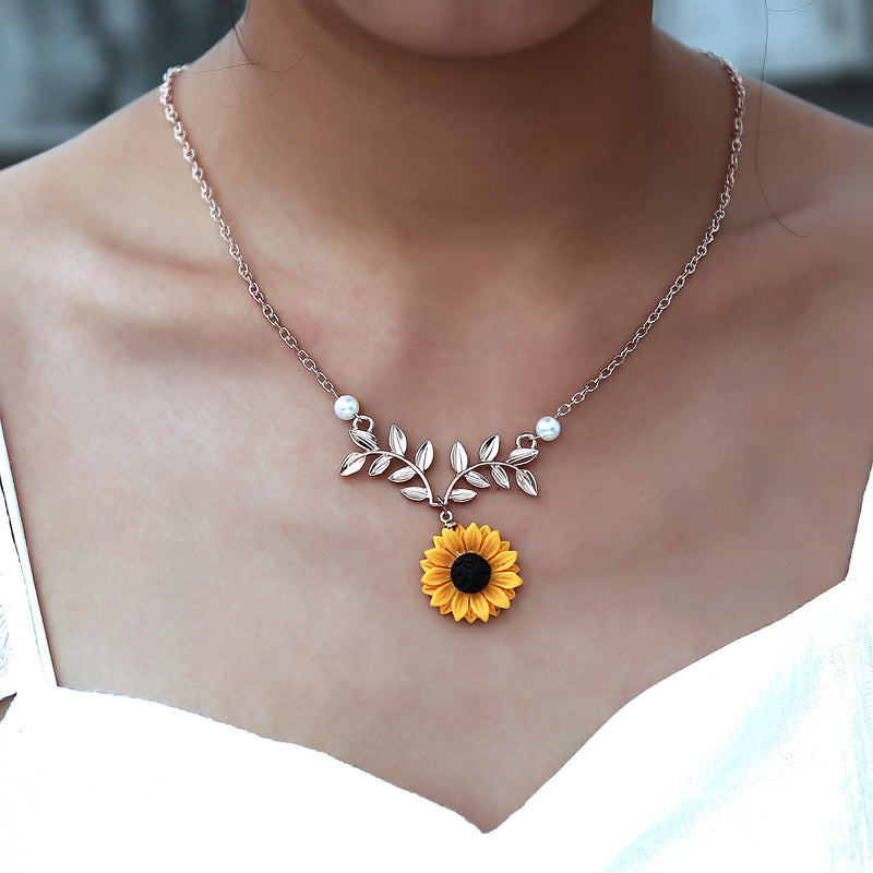 Poputton Fashion Silver Sunflower Necklace for Women