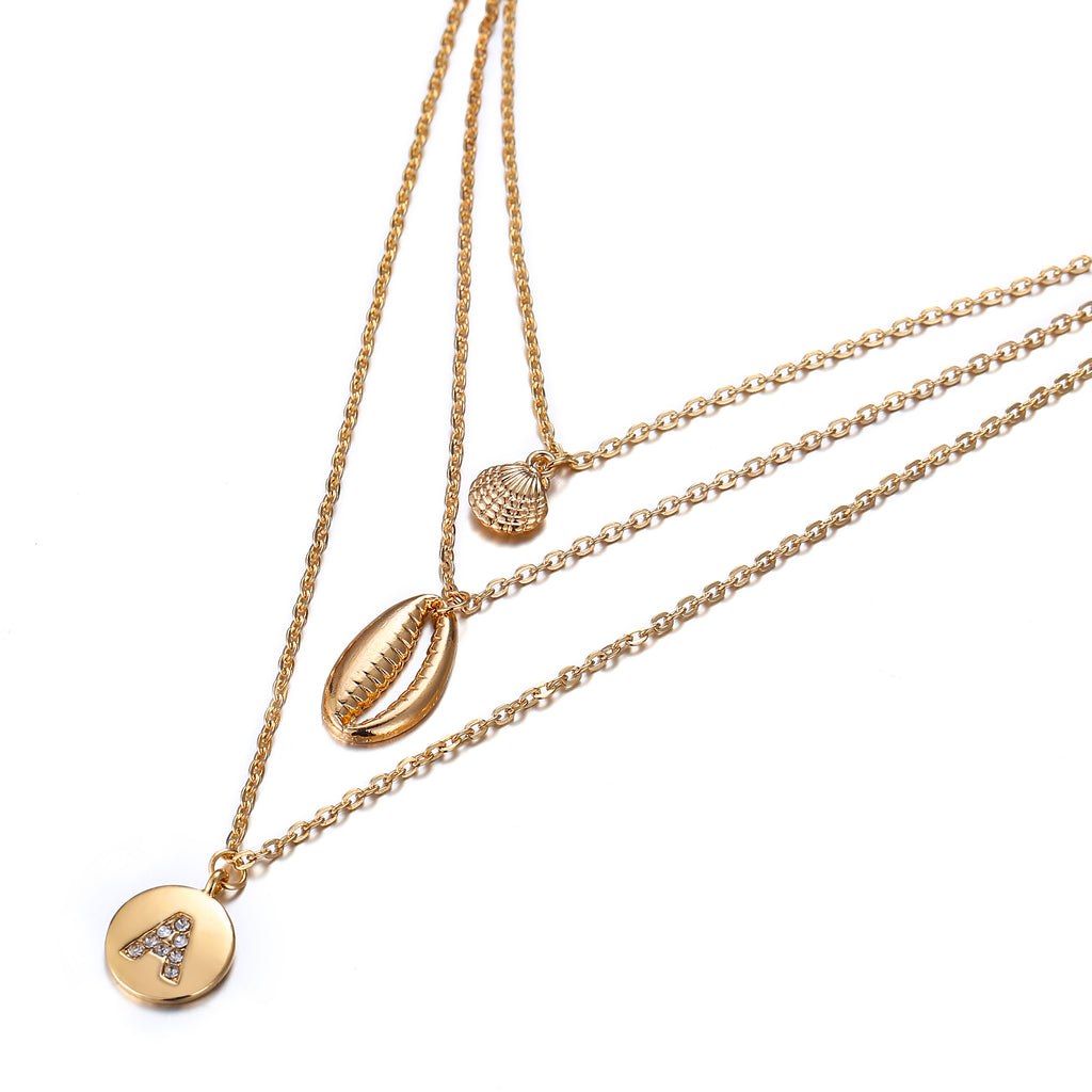 Poputton Gold Color Three Layered Chain Initial Necklace for Women