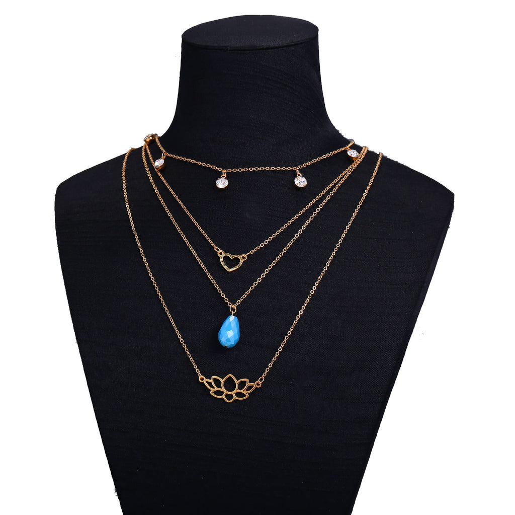 Poputton Boho Rhinestone Chokers Necklaces for Women Blue Necklace