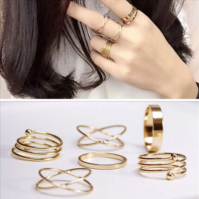 6pcs/set punk stackable Knuckle midi rings for women