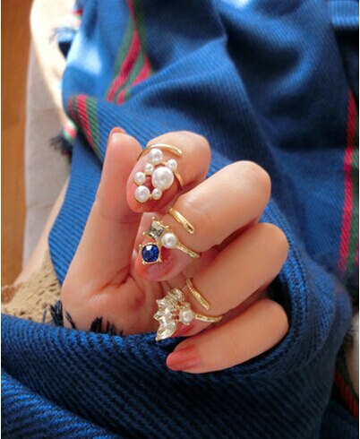 Crystal Black Cat Simulated-Pearl Zircon Nail Rings