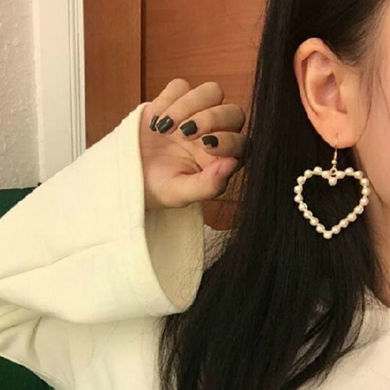 New Arrival Gold Color Love Heart Drop Earrings For Women