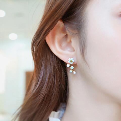 Korean Jewelry New Crystal Front Back Double Sided Stud Earring For Women