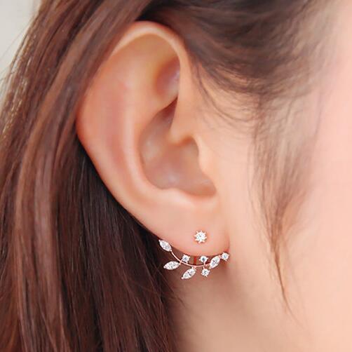 Korean Jewelry New Crystal Front Back Double Sided Stud Earring For Women