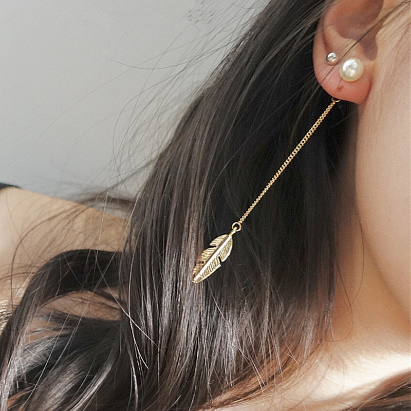 New Arrival Gold Color Leaf Long Tassel Drop Earrings