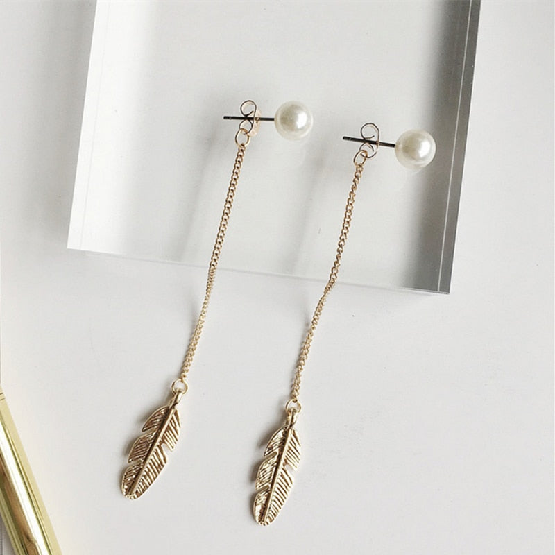 New Arrival Gold Color Leaf Long Tassel Drop Earrings