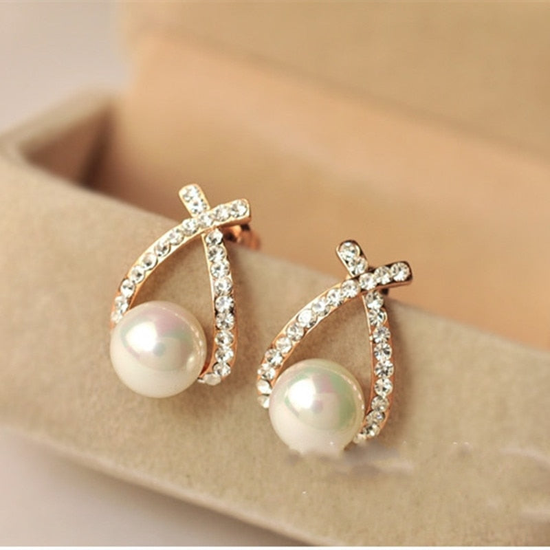 Fashion Jewelry Simulated Pearl Drop Earrings Cute Bowknot Dangle Earrings For Women