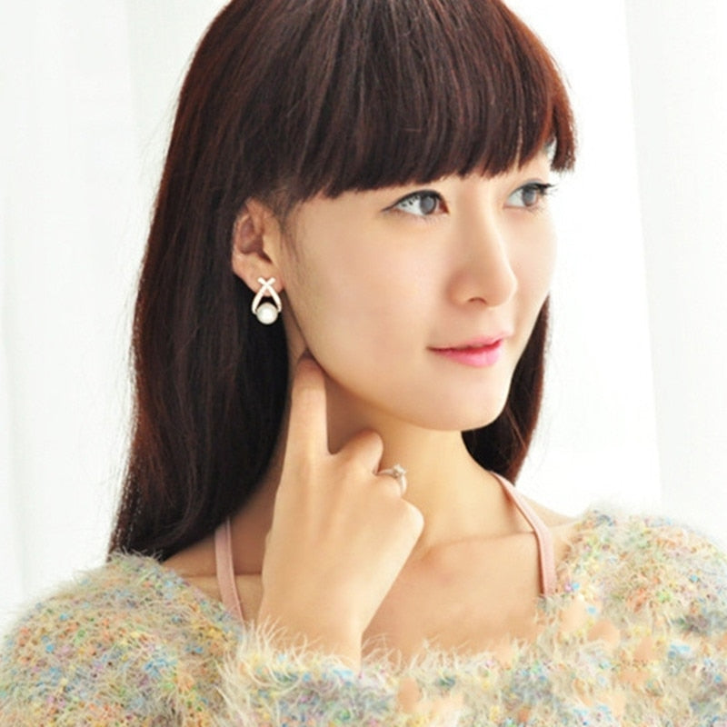Fashion Jewelry Simulated Pearl Drop Earrings Cute Bowknot Dangle Earrings For Women