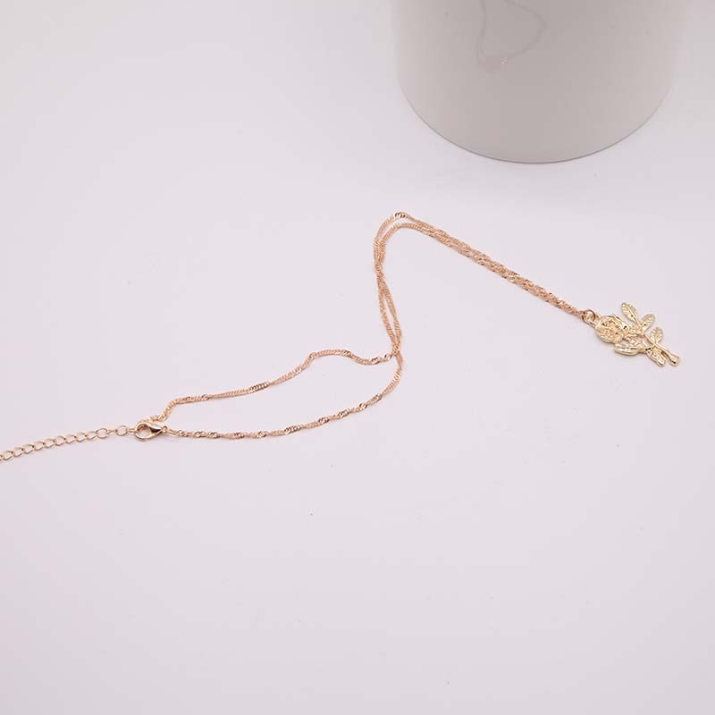 Rose Flower Pendant Necklace For Women Gold  Color