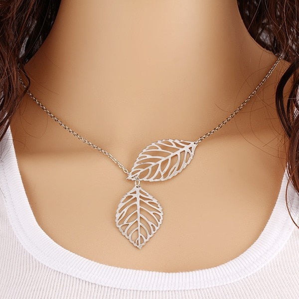 Designer Woman necklace Fashion Simple 2 Leaves Choker Necklace