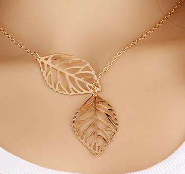 Designer Woman necklace Fashion Simple 2 Leaves Choker Necklace