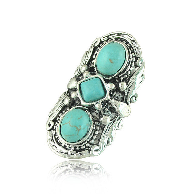 Bohemia Retro exaggerated adjustable geometric irregularly inlaid green stone ring 8RD89