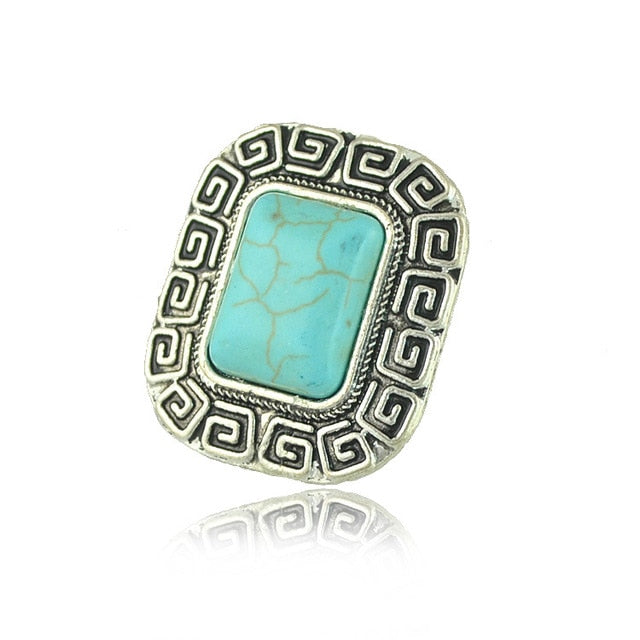 Bohemia Retro exaggerated adjustable geometric irregularly inlaid green stone ring 8RD89