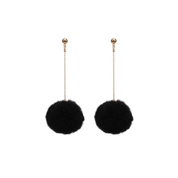 Poputton Red Black Fashion Plush Ball Drop Earrings For Women