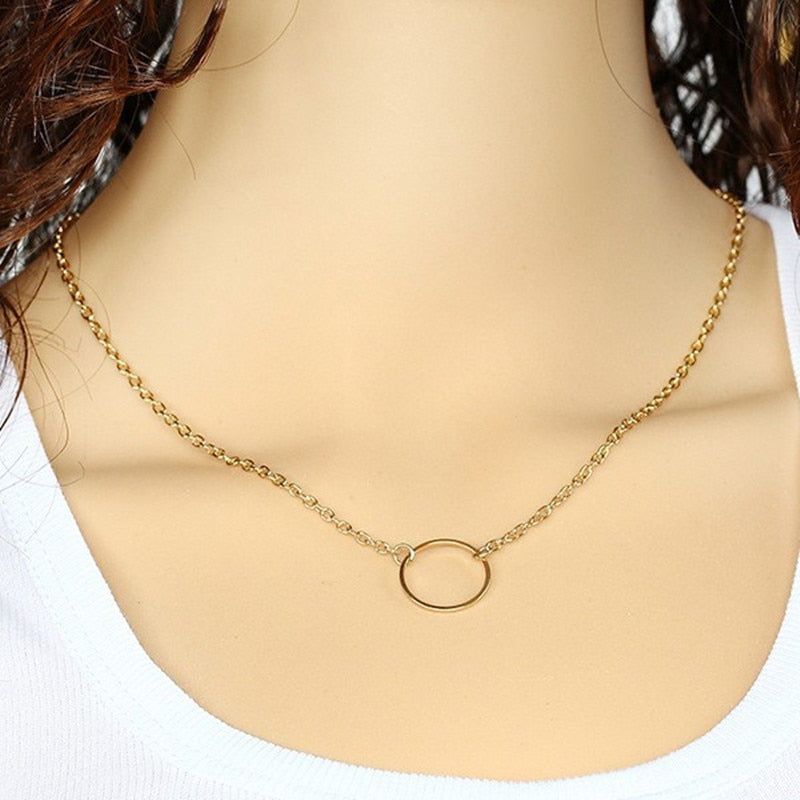 Women's Fashion Minimalist Simple Circle Pendants Chains Necklace