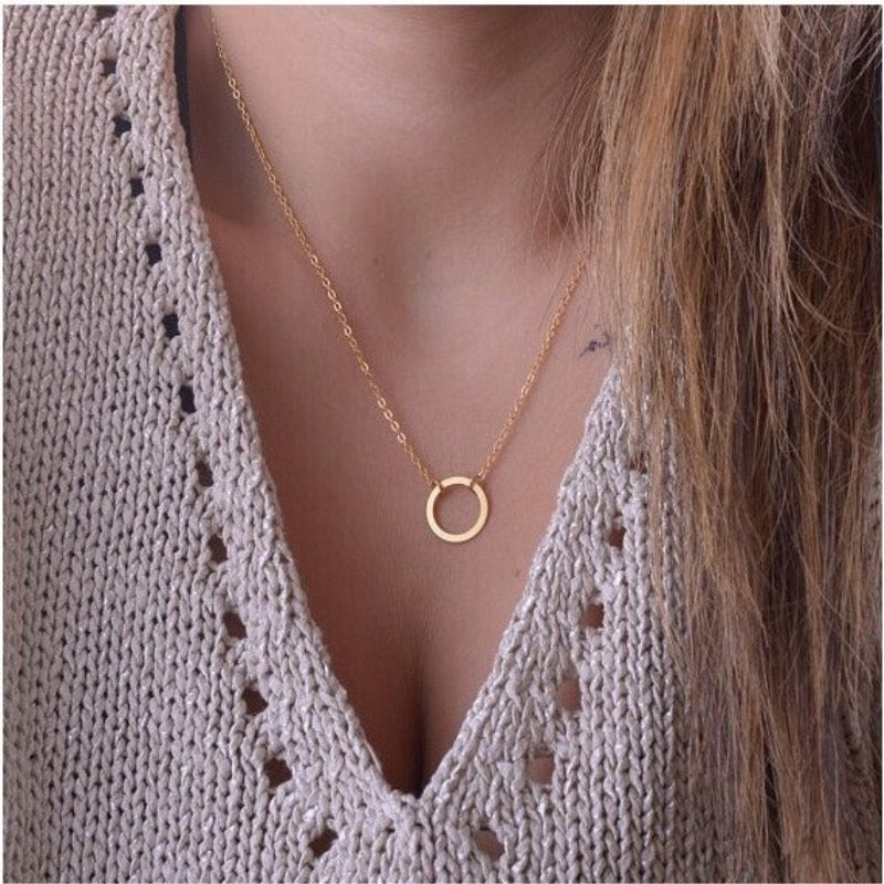 Women's Fashion Minimalist Simple Circle Pendants Chains Necklace