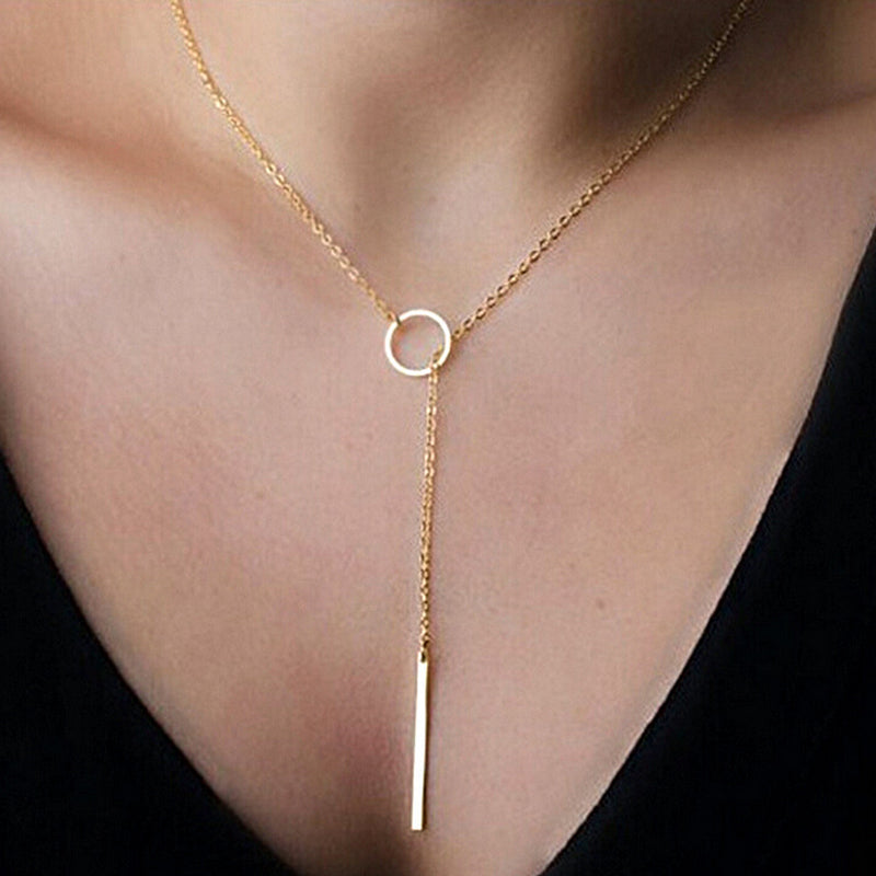 Poputton Minimalist Gold Color Silver Circle Choker Necklace