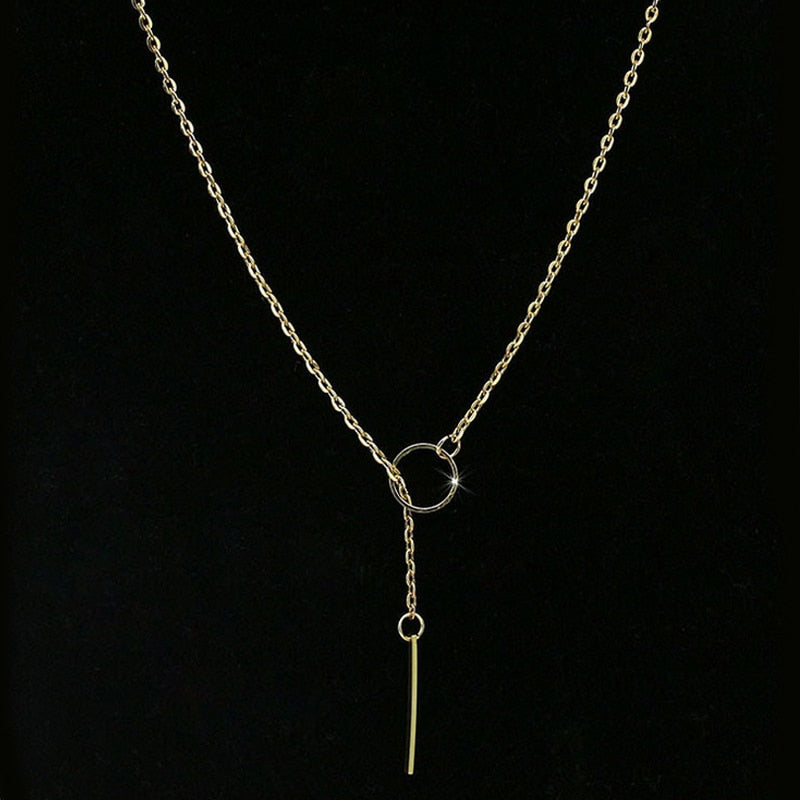 Poputton Minimalist Gold Color Silver Circle Choker Necklace