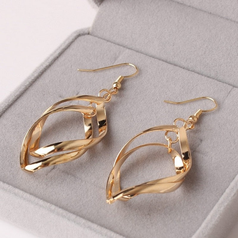 Gold Silver Color Leaf Dangle Earrings Piercing