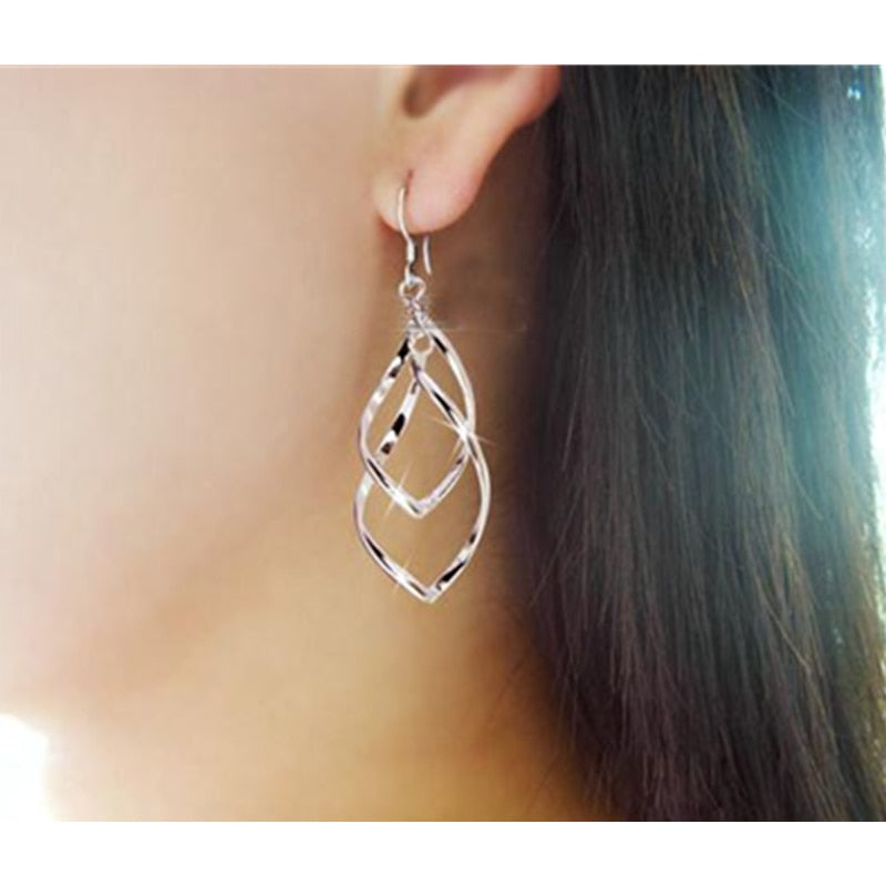 Gold Silver Color Leaf Dangle Earrings Piercing