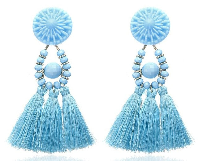 Bohemian Long Statement Tassel Drop Earrings