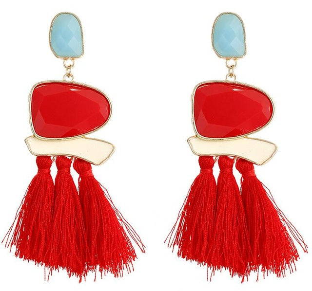 Bohemian Long Statement Tassel Drop Earrings