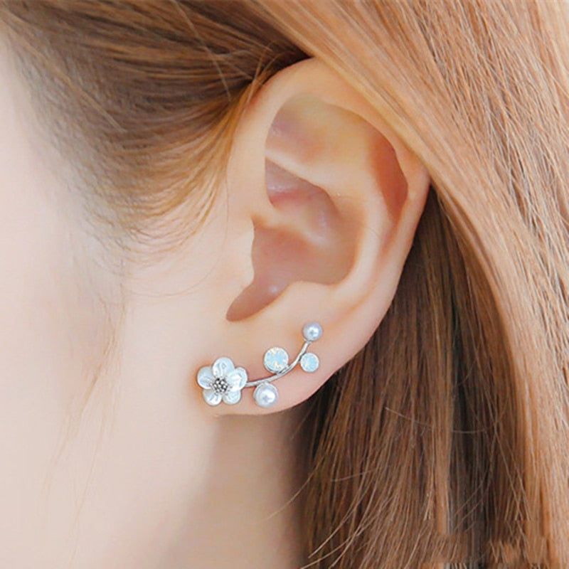 New Fashion Crystal Earrings For Women Branch Shell Pearl Flower Stud