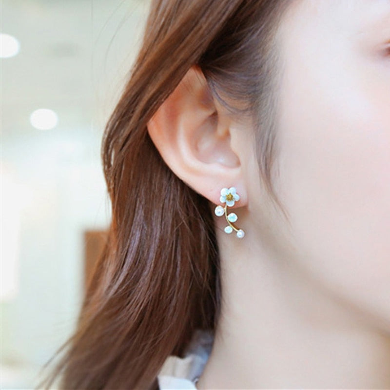 New Fashion Crystal Earrings For Women Branch Shell Pearl Flower Stud