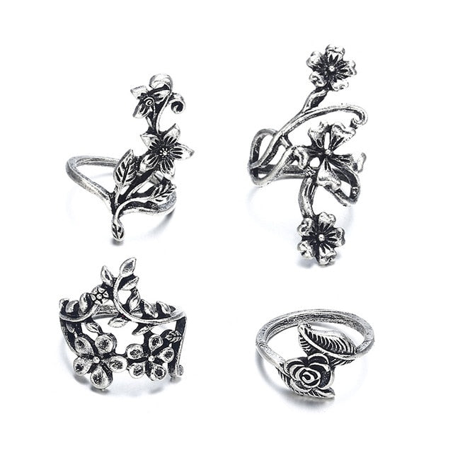 NJ31 Vintage Rose Flower Rings Set For Women