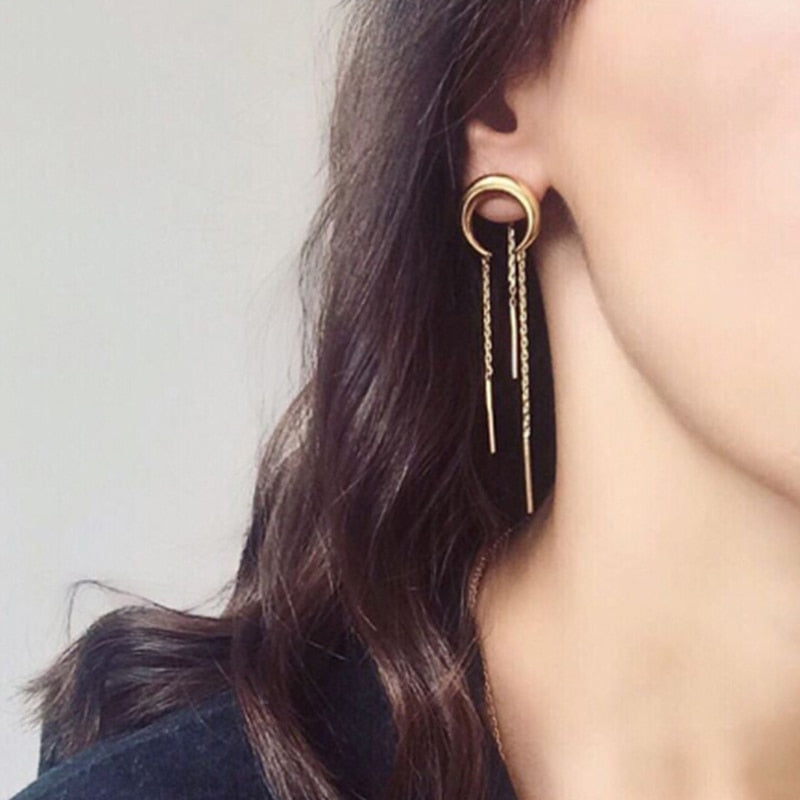 Fashion Double Loop Drop Earrings For Women Long Wave Dangle Earrings