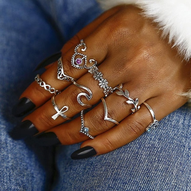 NJ13 Crystal Wedding Rings Hollow Heart Statement  Ring Women