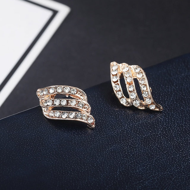 Fashion Gold Color Korean Style Simple Crystal Stud Earrings For Women